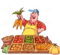 Cheerful Vegetable Seller at the Counter with a Carrot Stock Vector -  Illustration of people, person: 54681381